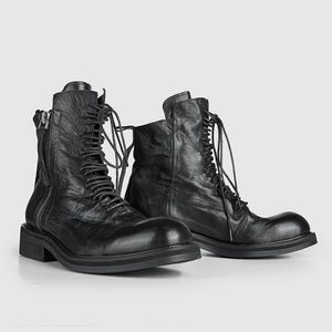 HXZ Distressed Calf Leather Boots